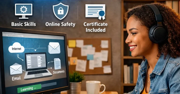 Computer literacy course student learning basic computer skills online