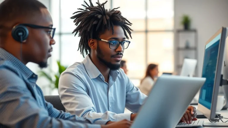 Person learning artificial intelligence skills on a laptop in a modern workspace