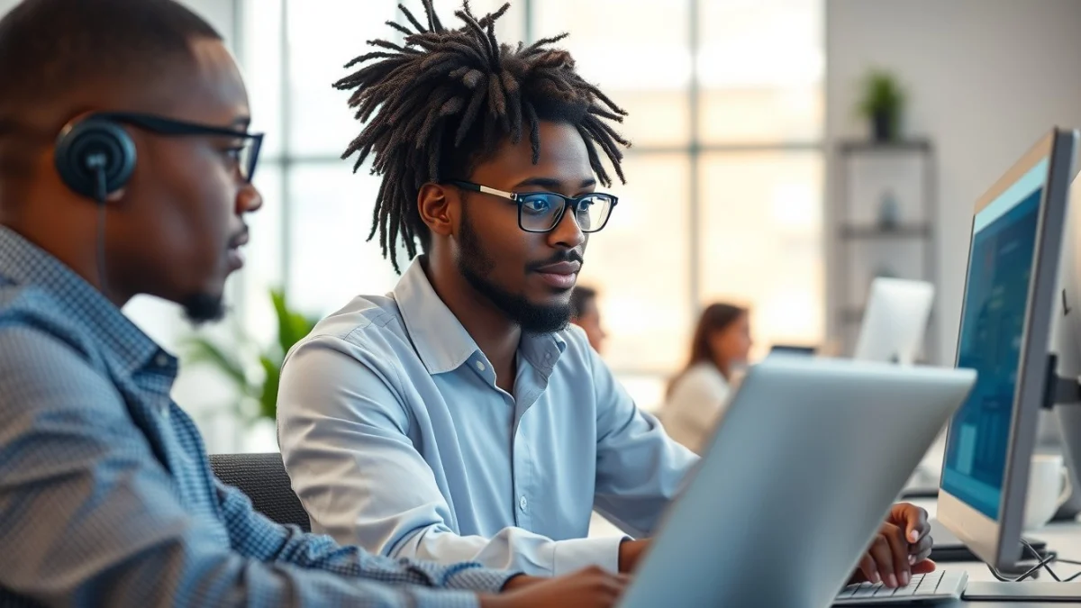 Person learning artificial intelligence skills on a laptop in a modern workspace