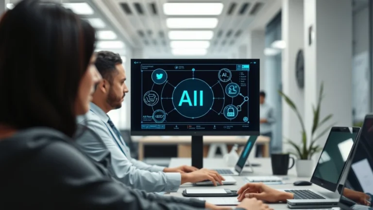 Person learning artificial intelligence skills on a laptop in a modern workspace