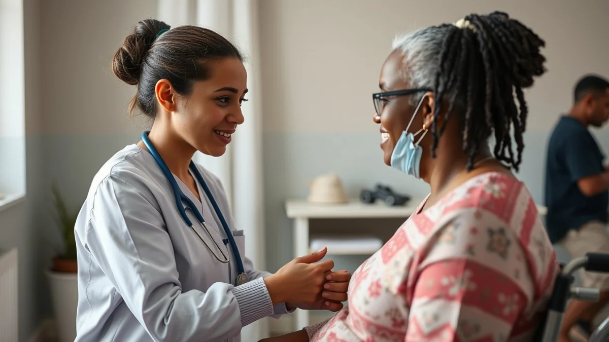 Learner studying caregiving skills in a professional training environment