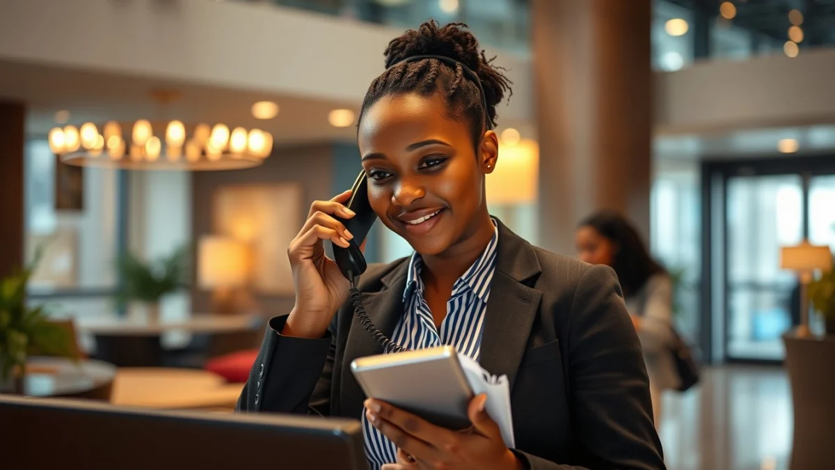 Person learning assisting with special guest requests in a modern educational setting