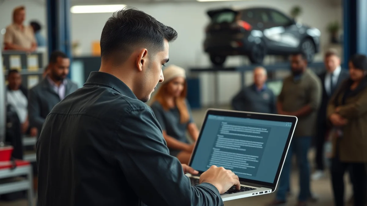 Person learning artificial intelligence skills on a laptop in a modern workspace