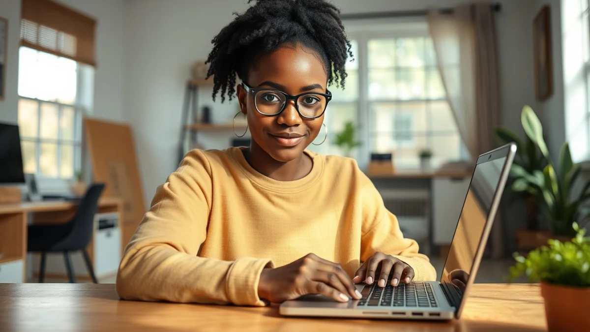 Person learning artificial intelligence skills on a laptop in a modern workspace