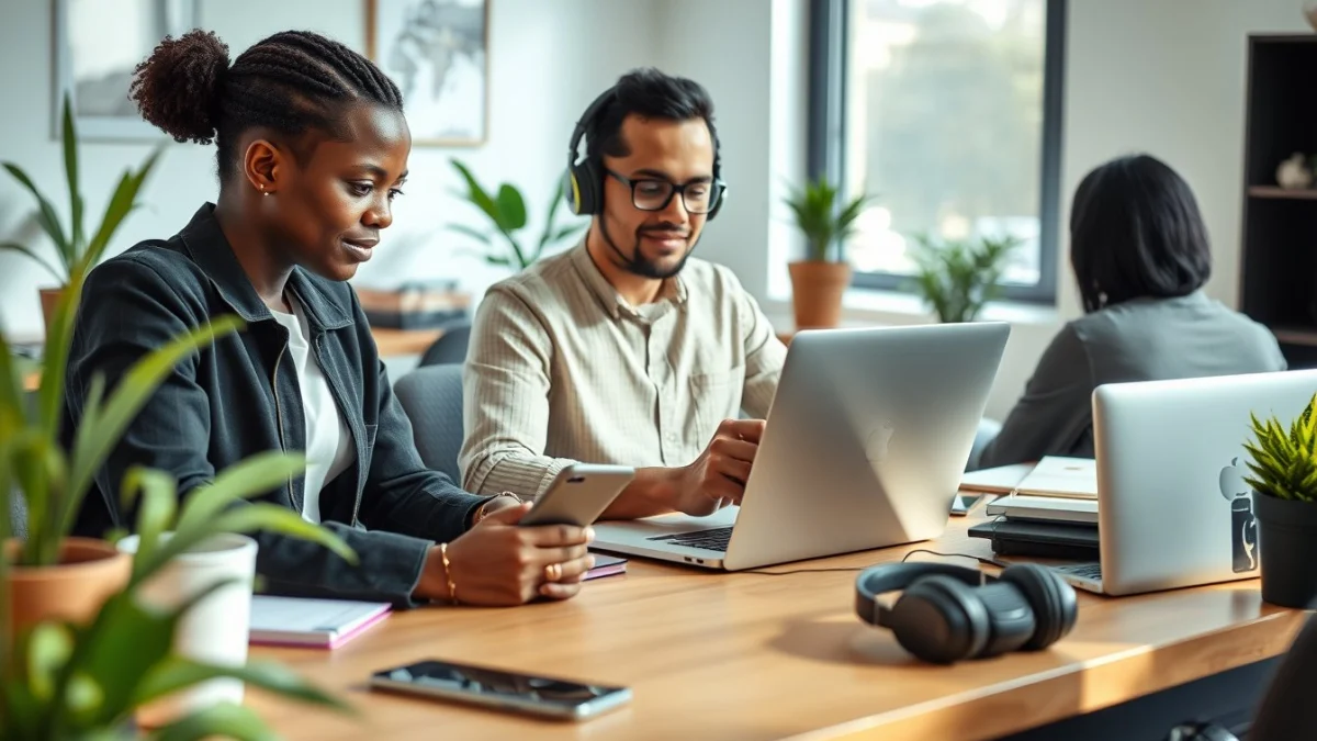 Person learning balancing freelancing with professional growth in a modern educational setting
