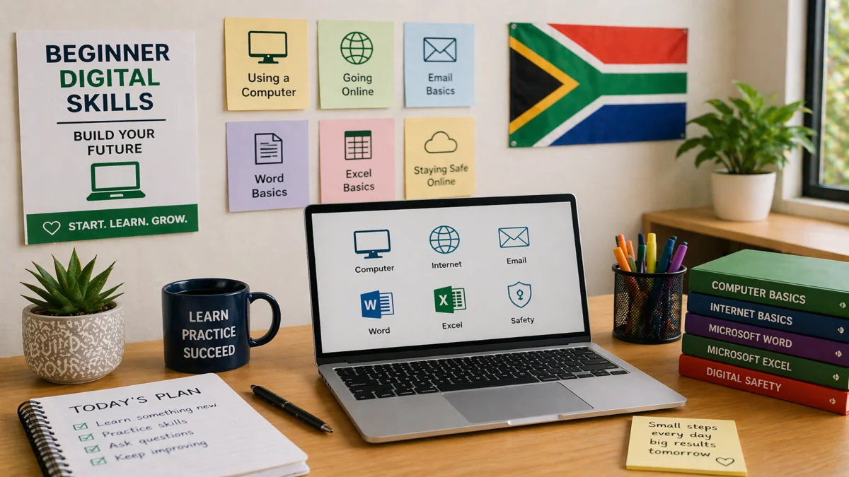 Beginner digital skills concept for a basic computer course in South Africa