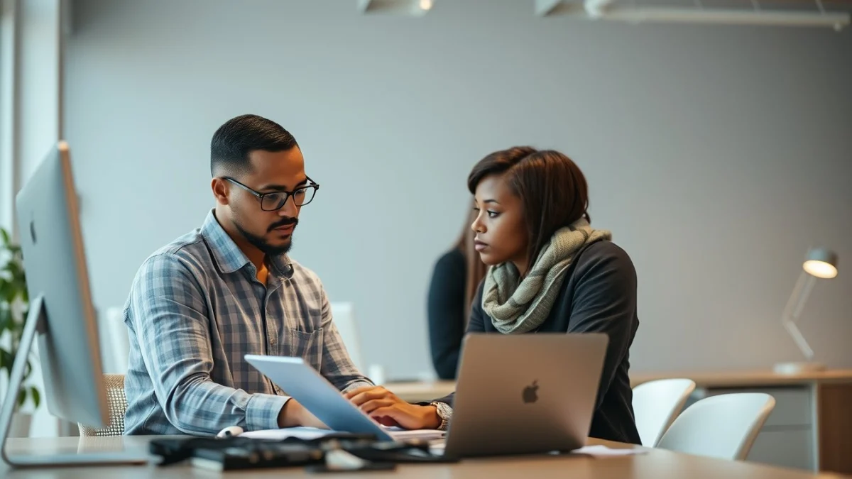 Person learning artificial intelligence skills on a laptop in a modern workspace