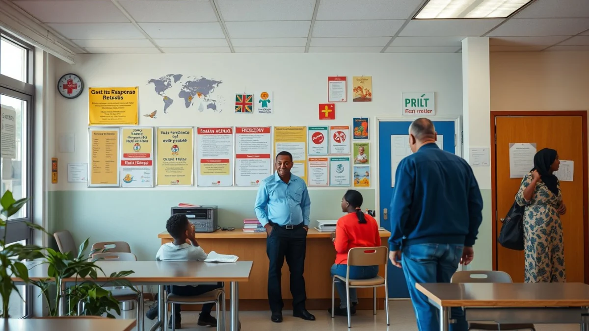Person learning basic first response and emergency protocols in a modern educational setting