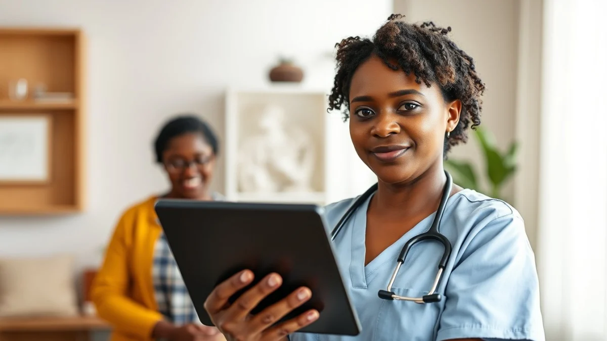 Learner studying caregiving skills in a professional training environment