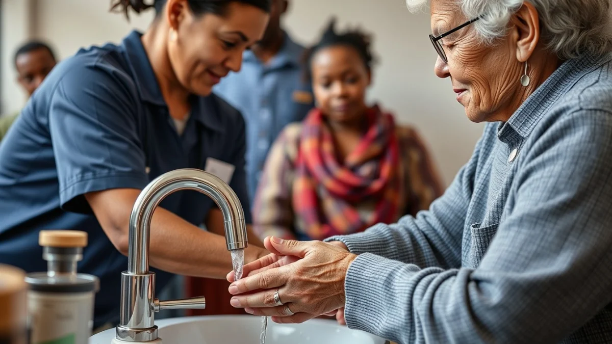 Learner studying caregiving skills in a professional training environment