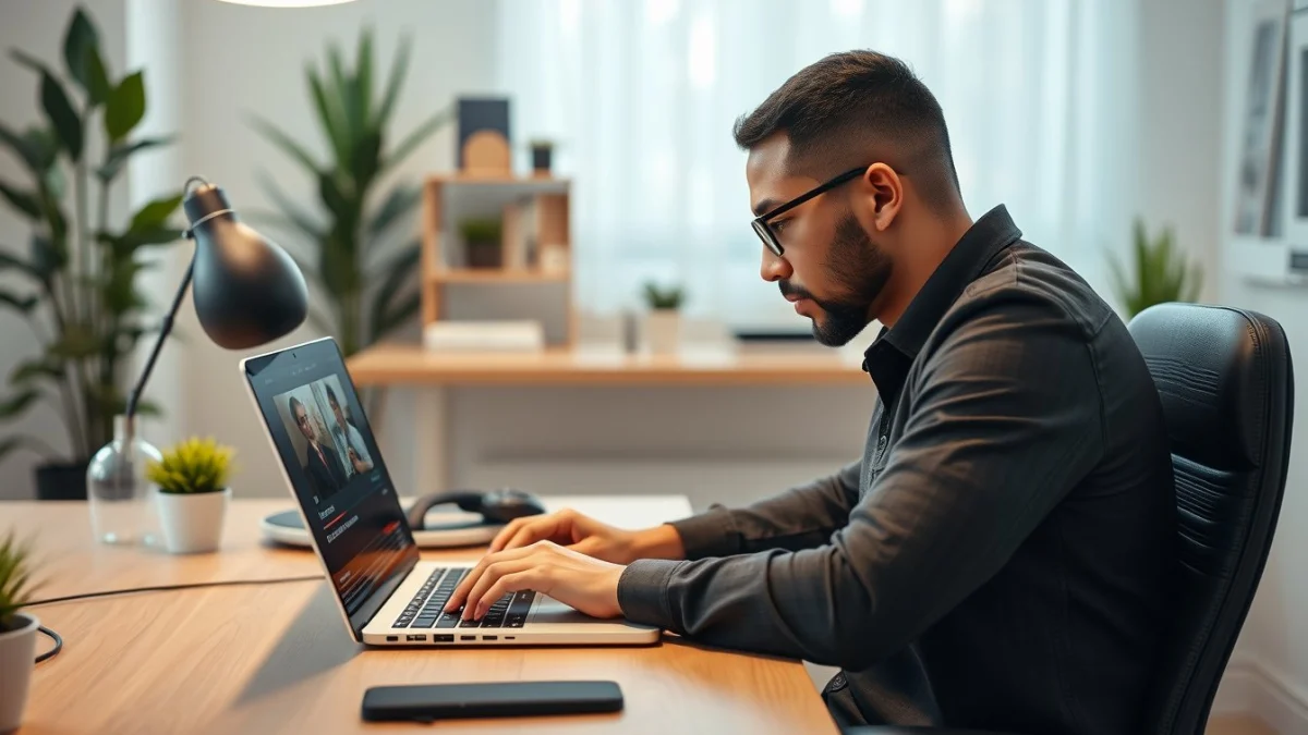 Person learning basics of social media marketing in a modern educational setting