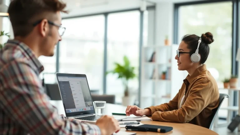 Person learning teaching english online in a modern educational setting