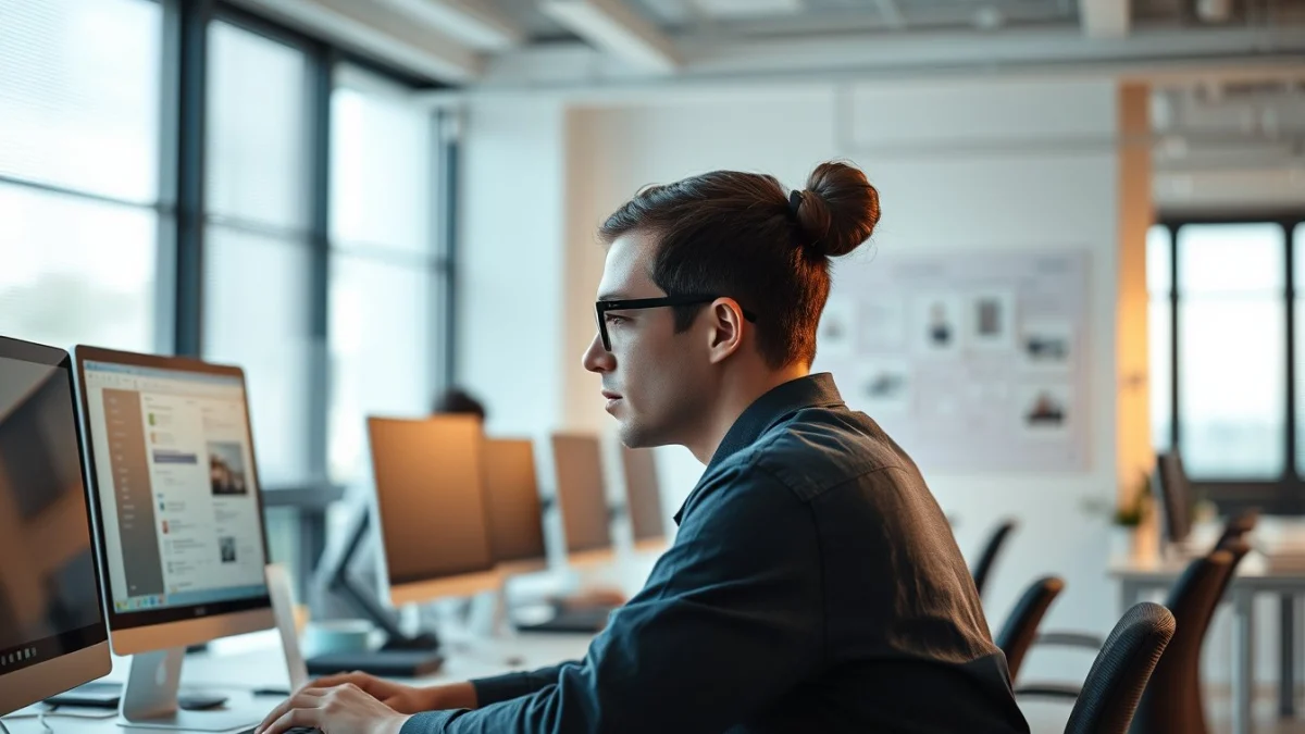 Person learning the focused inbox in outlook in a modern educational setting