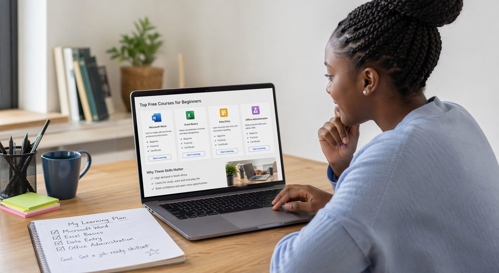 Beginner comparing practical online course options on a laptop