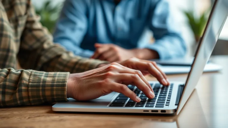 Person learning artificial intelligence skills on a laptop in a modern workspace