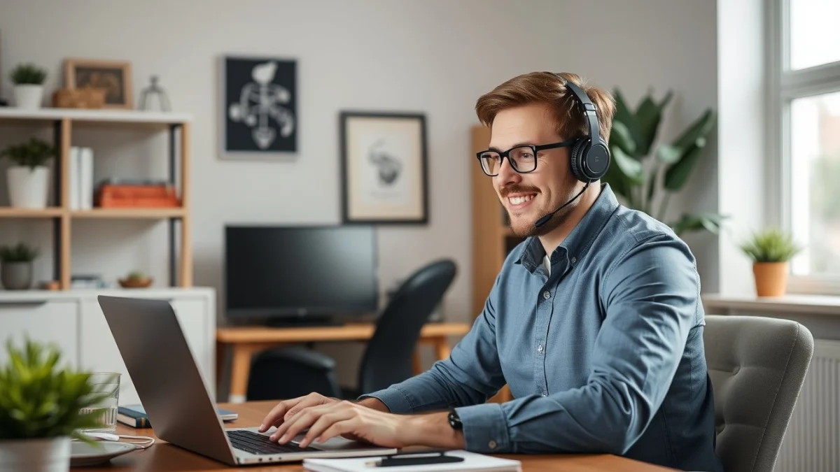 Person learning business skills in a clean modern workspace