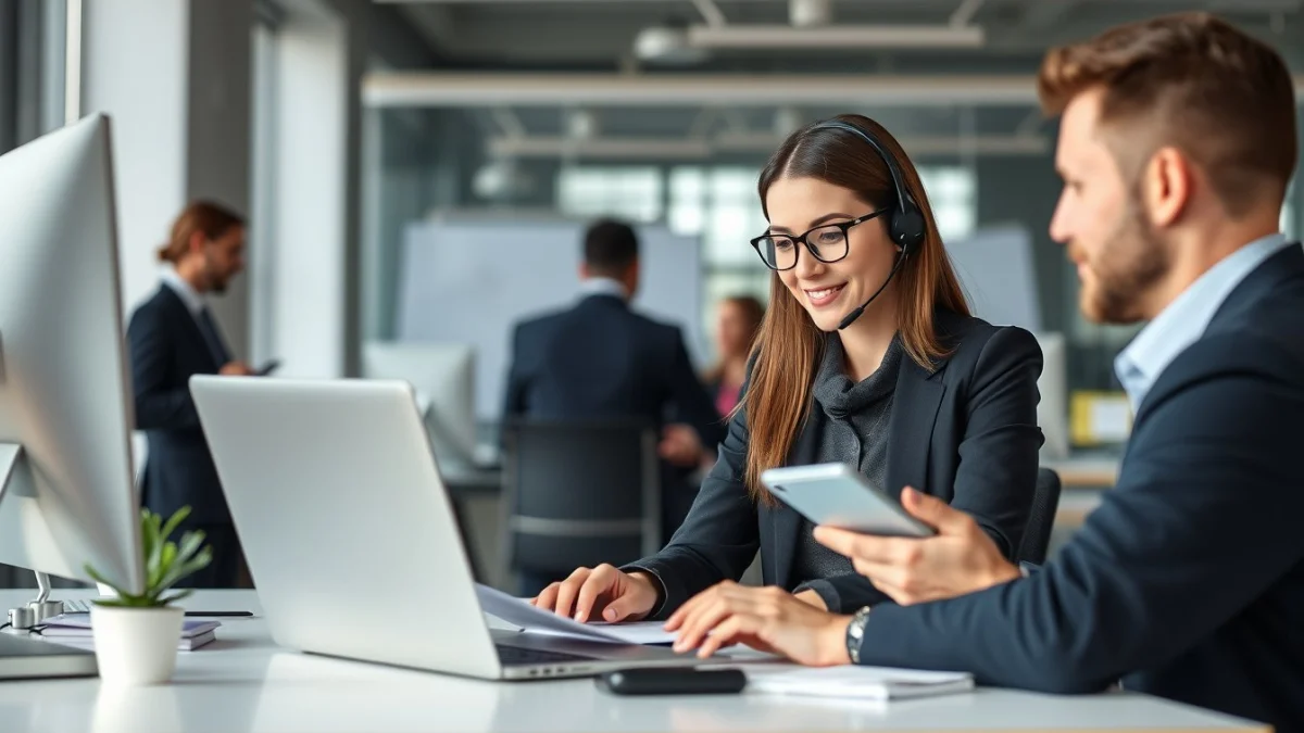 Person learning business skills in a clean modern workspace