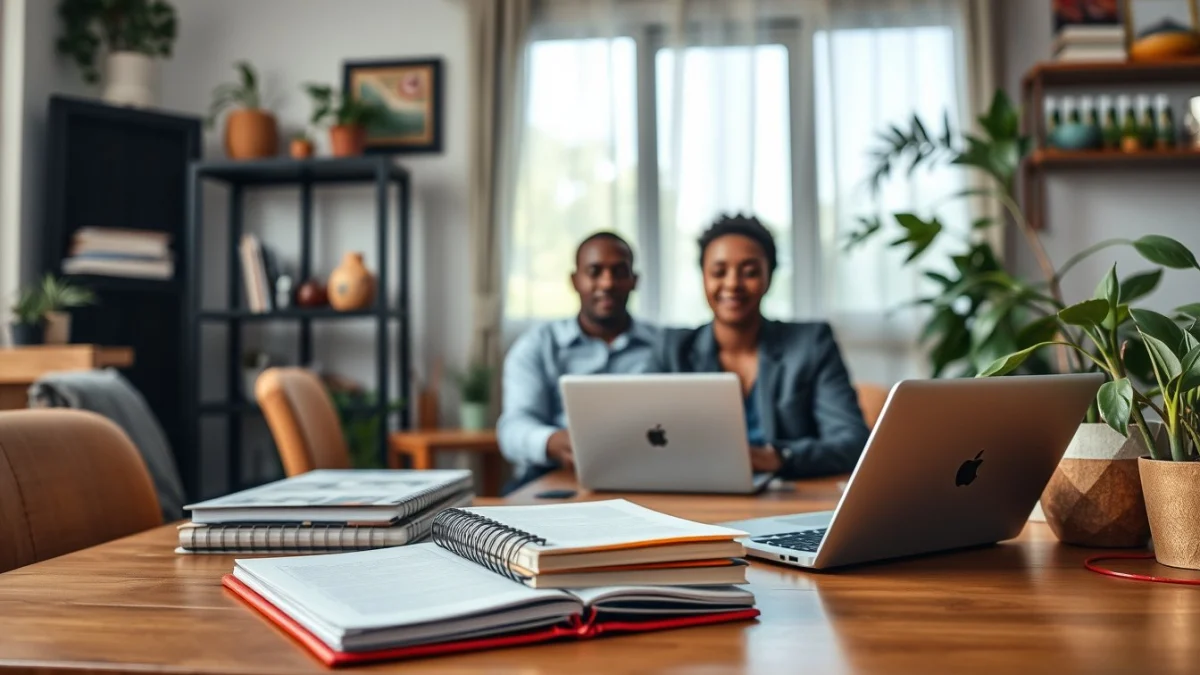 Person learning business skills in a clean modern workspace