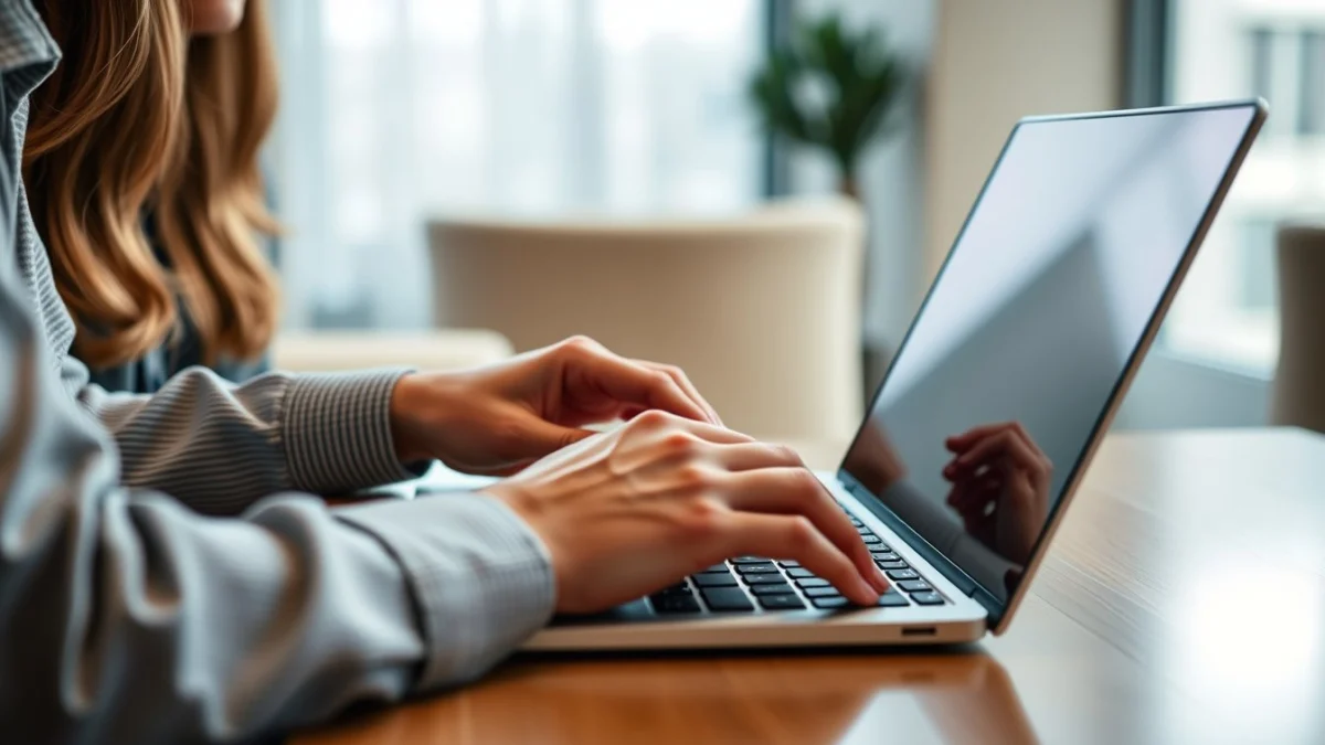 Person learning artificial intelligence skills on a laptop in a modern workspace