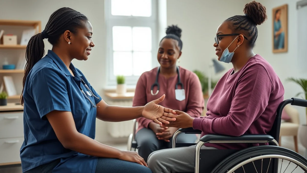 Learner studying caregiving skills in a professional training environment