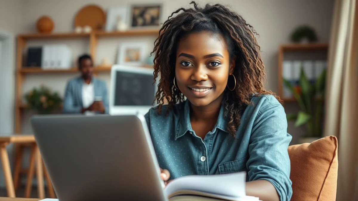 Person learning artificial intelligence skills on a laptop in a modern workspace