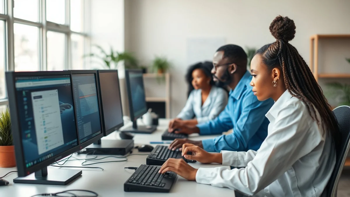Person learning career opportunities in computer forensics in south africa in a modern educational setting