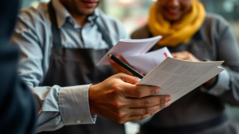 Person learning catering assistant interview questions and answers in a modern educational setting