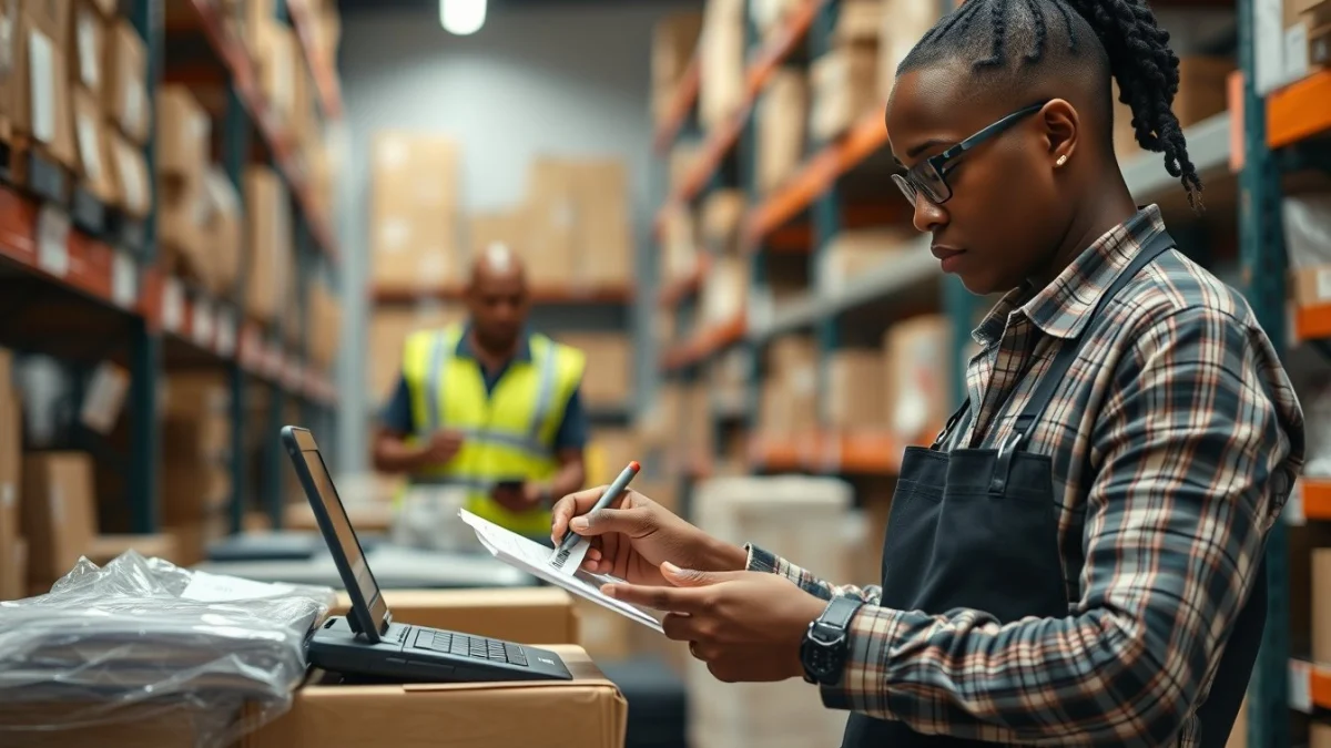 Person learning checking and verifying incoming stock in a modern educational setting