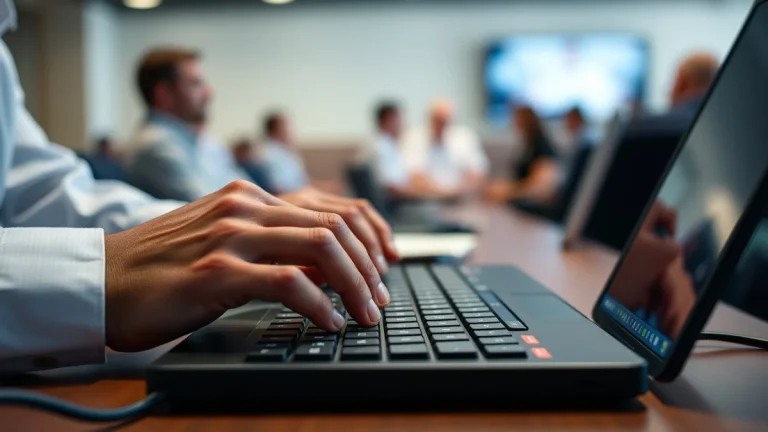 Person learning artificial intelligence skills on a laptop in a modern workspace