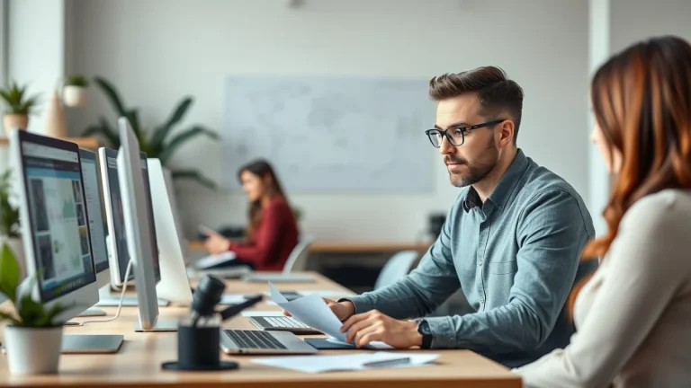 Person learning business skills in a clean modern workspace