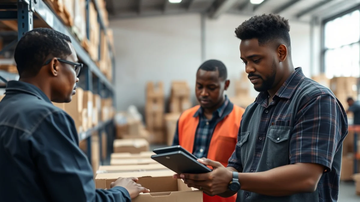 Person learning common duties and tasks of a stock clerk in a modern educational setting
