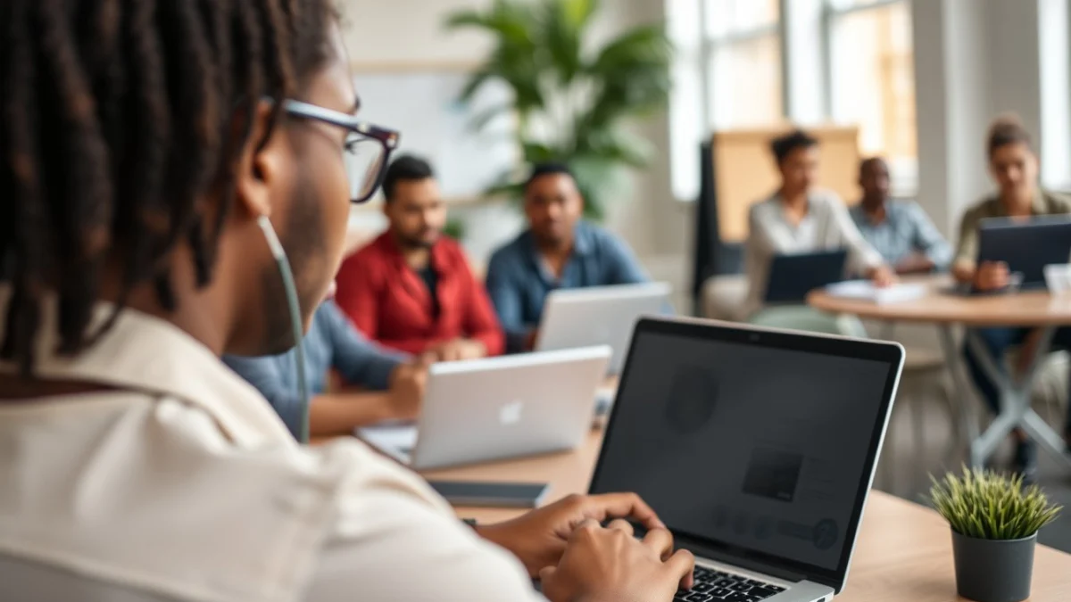 Person learning common freelancing fields and opportunities for beginners in a modern educational setting