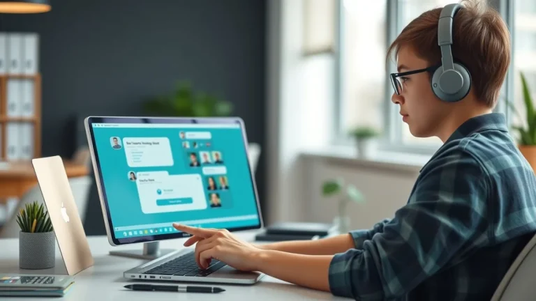 Person learning artificial intelligence skills on a laptop in a modern workspace