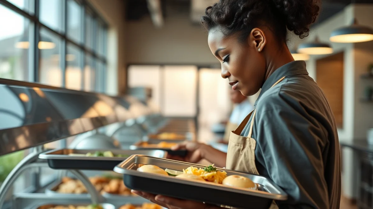 Person learning common workplace hazards in catering in a modern educational setting