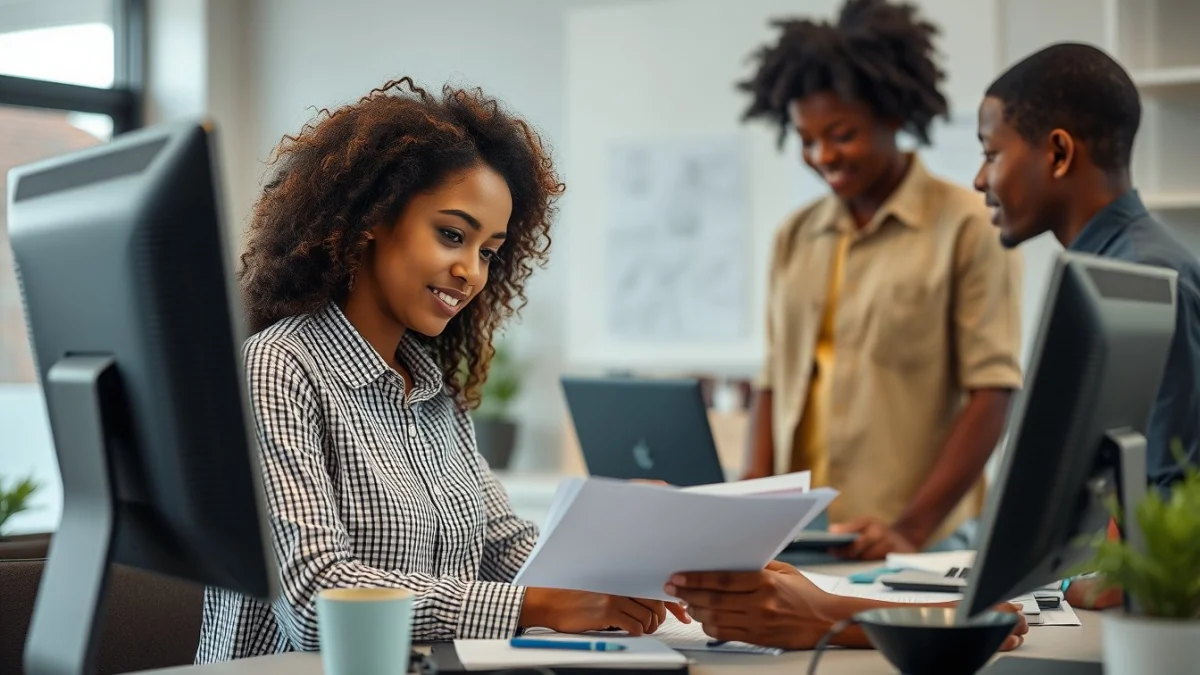 Person learning communicating professionally with clients in a modern educational setting