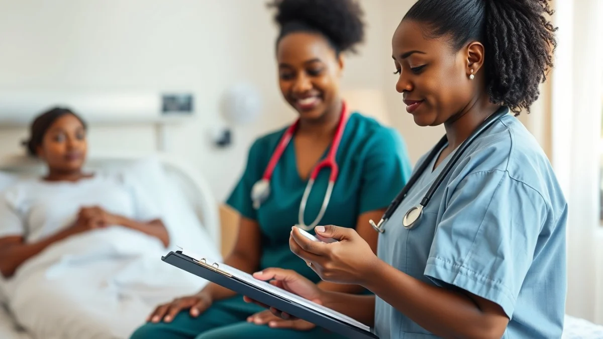 Learner studying caregiving skills in a professional training environment