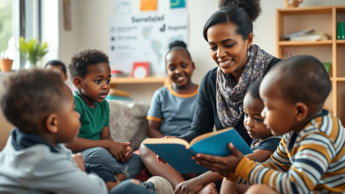 Person learning community resources for child development in a modern educational setting