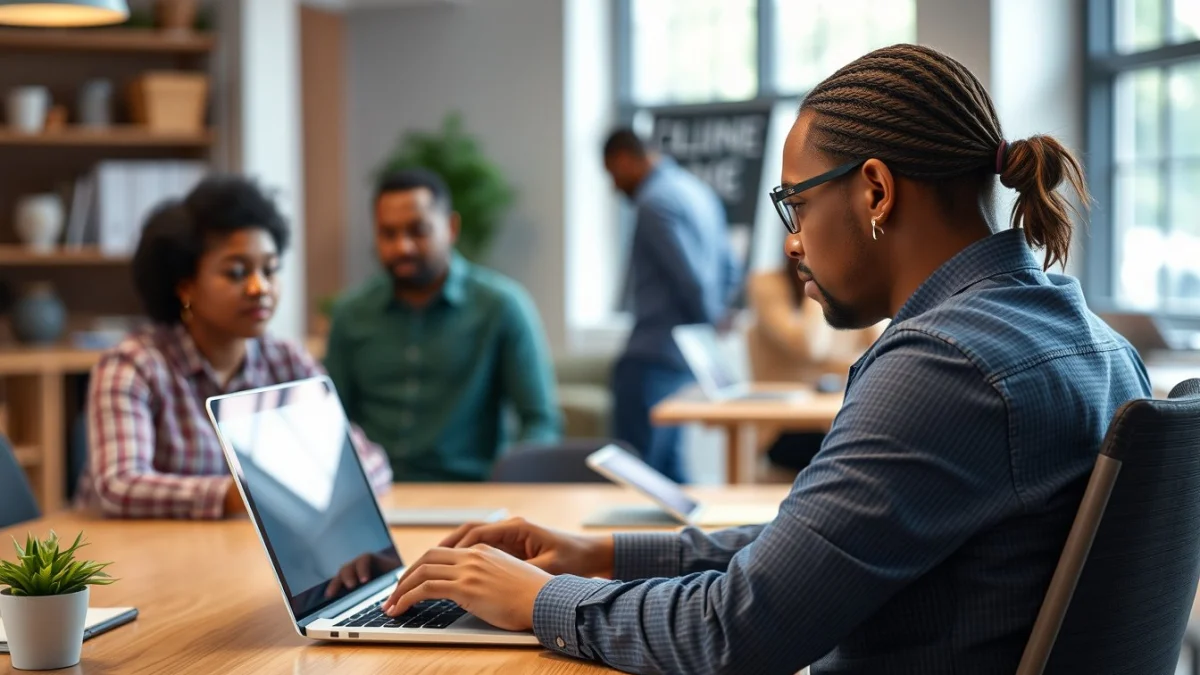 Person learning business skills in a clean modern workspace