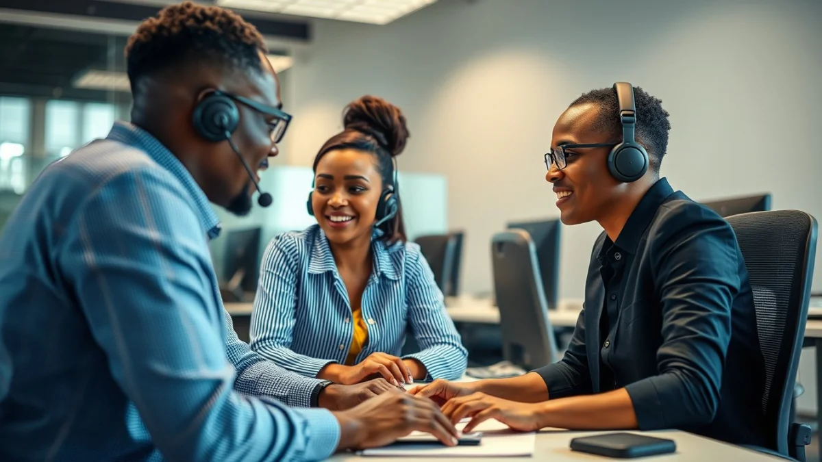 Person learning conducting effective sales conversations in a modern educational setting