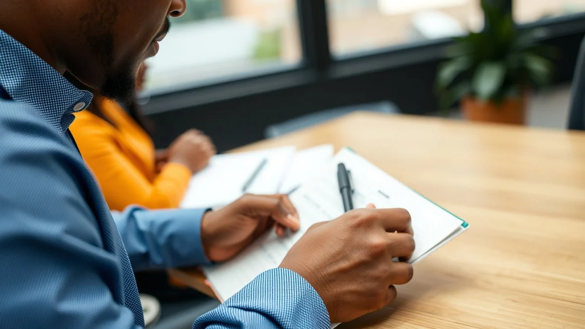 Person learning conducting phone and video screening interviews in a modern educational setting