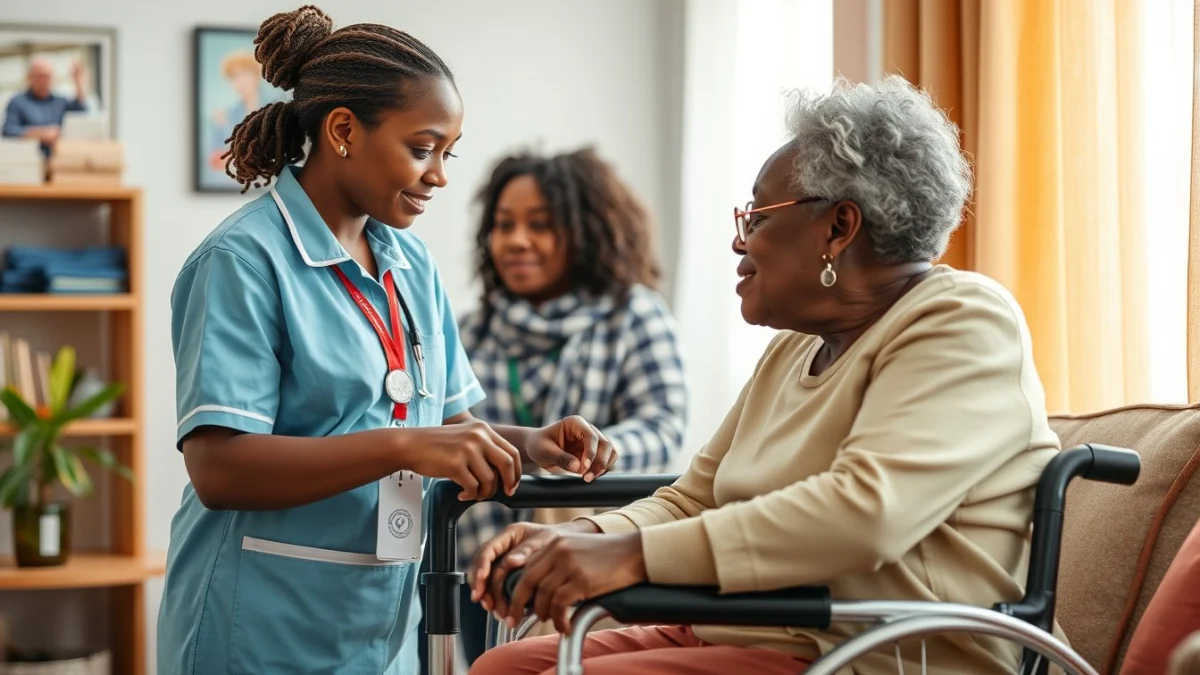 Learner studying caregiving skills in a professional training environment