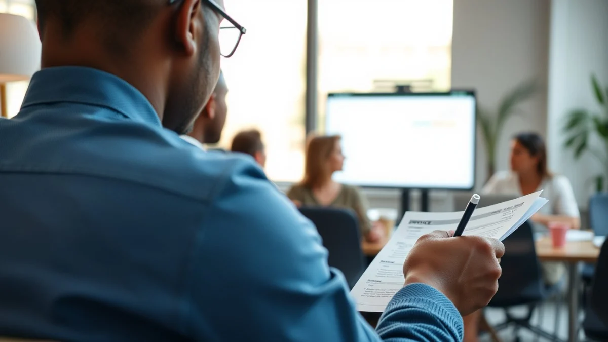 Person learning correcting errors and reissuing invoices in a modern educational setting
