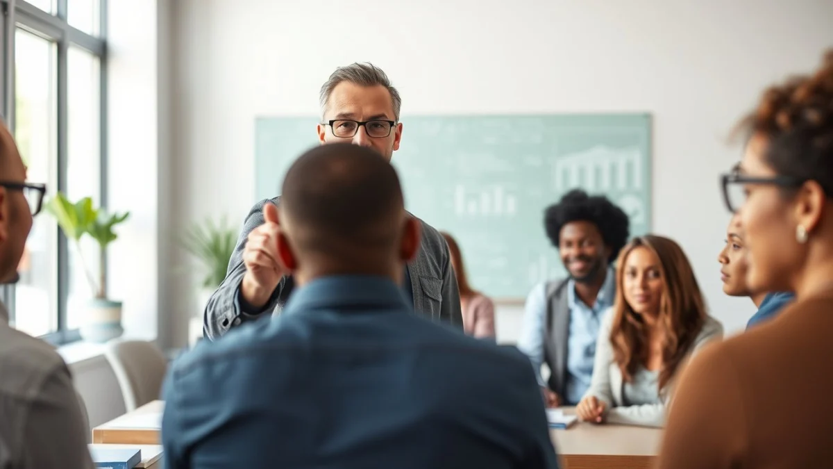 Person learning business skills in a clean modern workspace