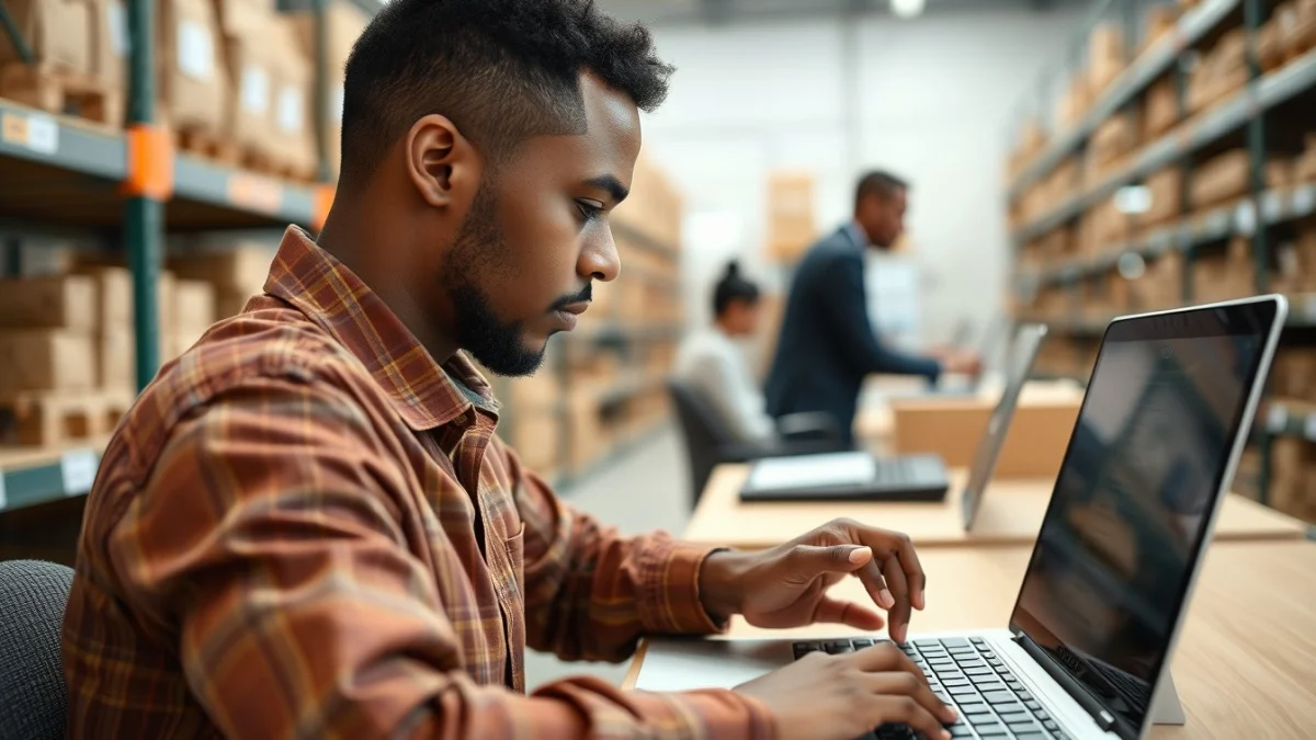 Person learning creating stock reports and inventory summaries in a modern educational setting