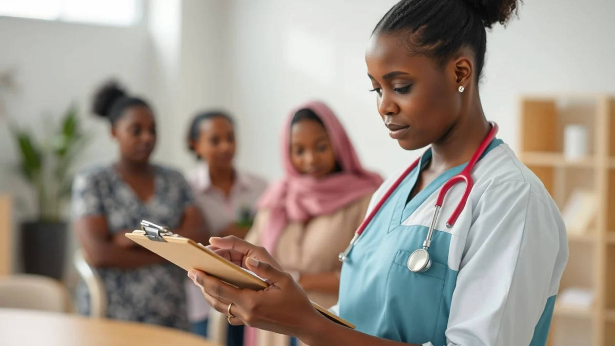 Learner studying caregiving skills in a professional training environment