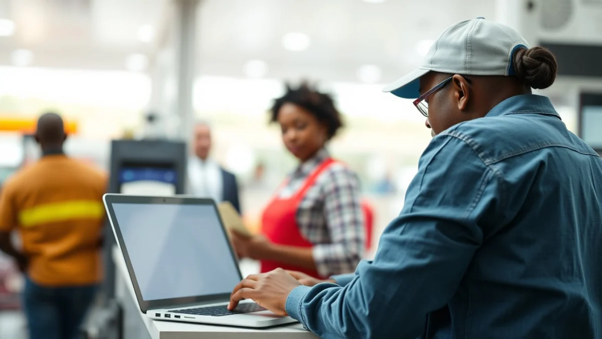 Person learning artificial intelligence skills on a laptop in a modern workspace