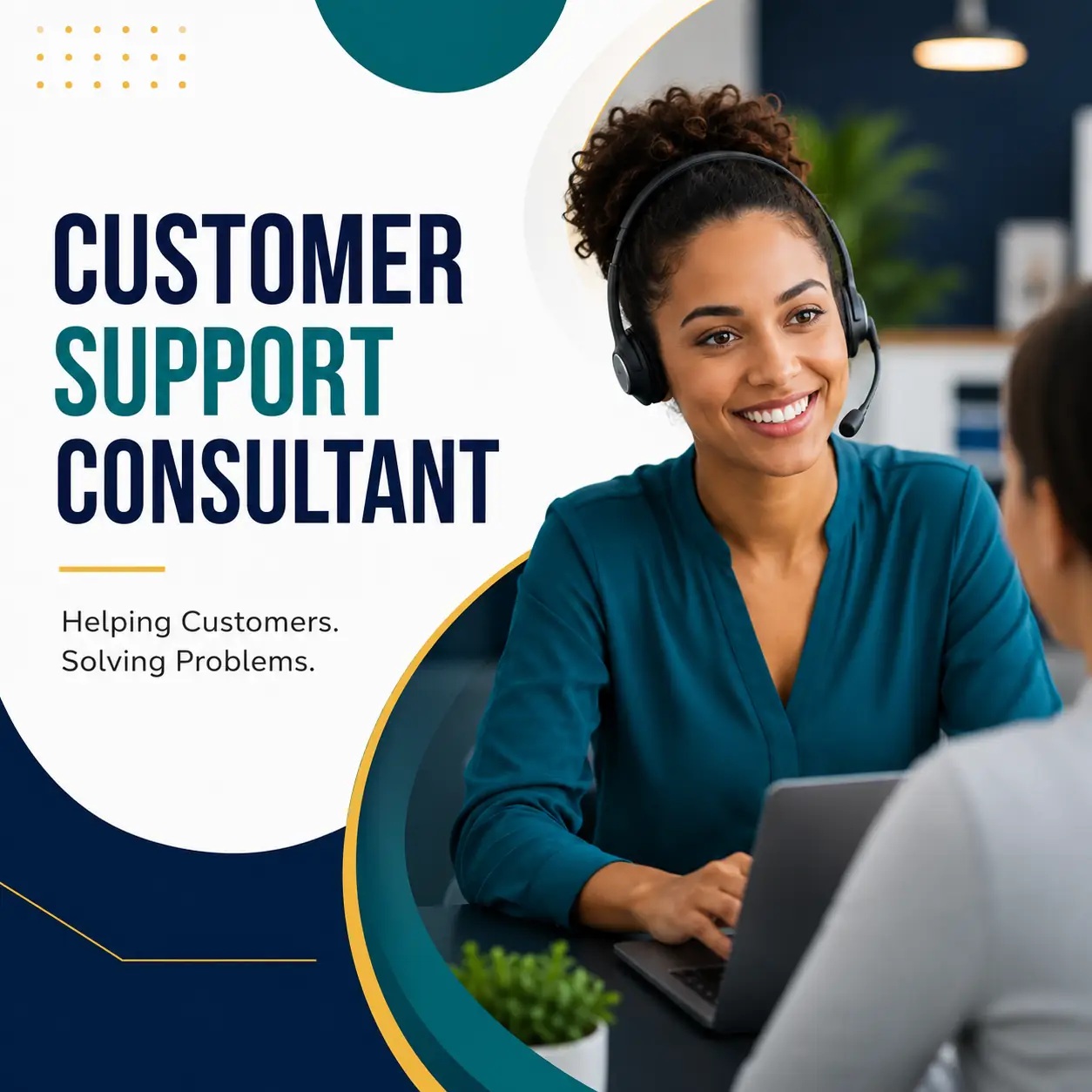 Customer Support Consultant course cover featuring a professional customer service consultant wearing a headset and assisting a customer in a modern office environment.