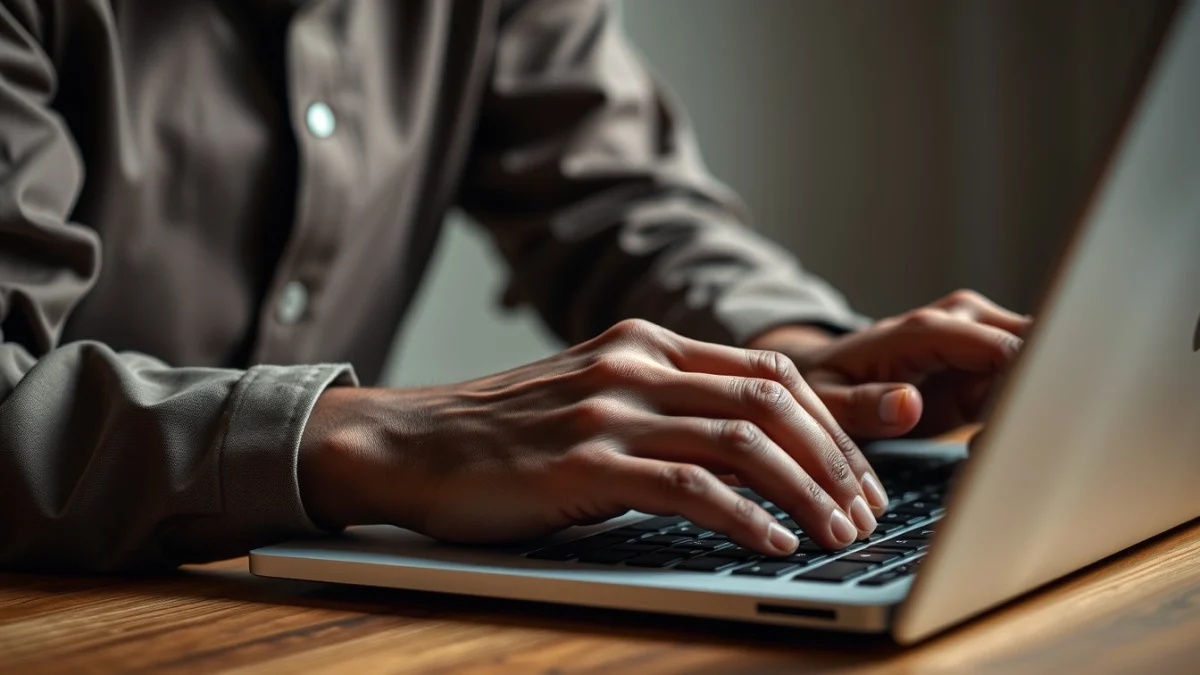 Person learning artificial intelligence skills on a laptop in a modern workspace