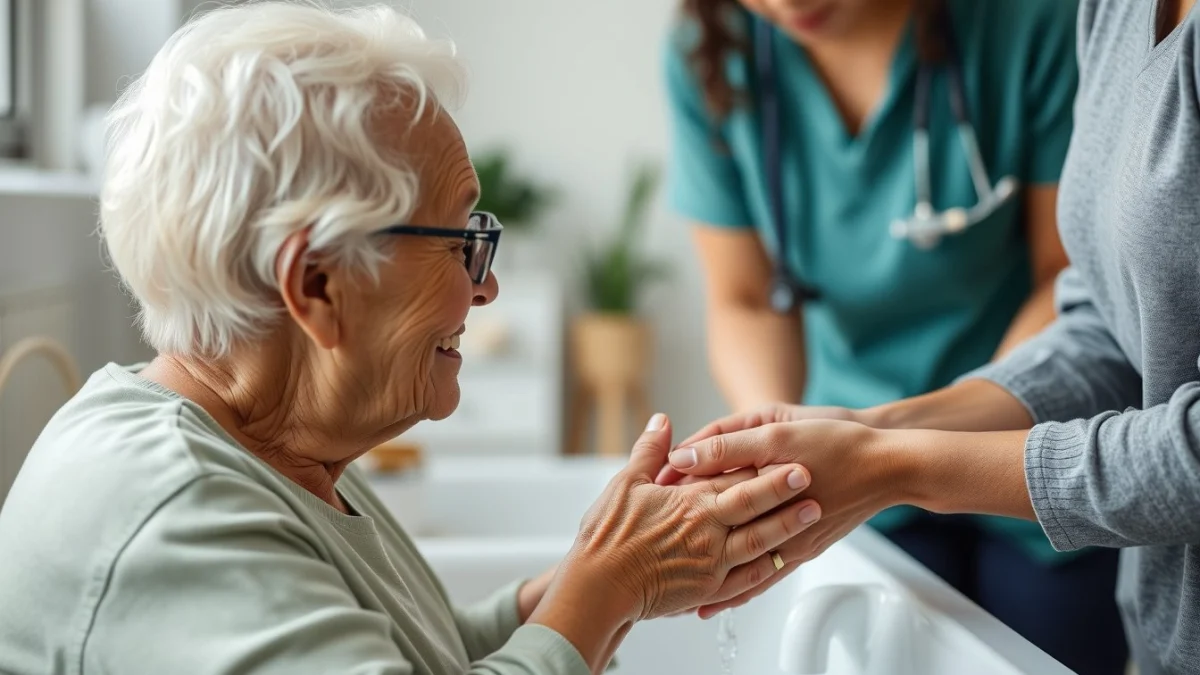 Learner studying caregiving skills in a professional training environment
