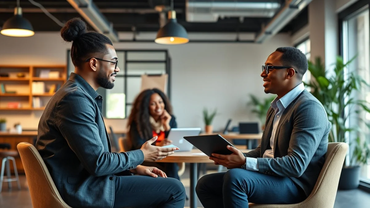 Person learning business skills in a clean modern workspace